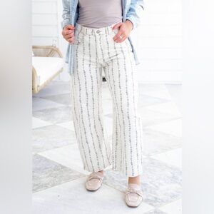 Striped White and Blue Floral Jeans